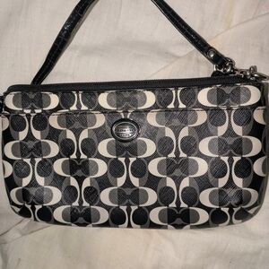 Coach Black and Cream Signature Wristlet